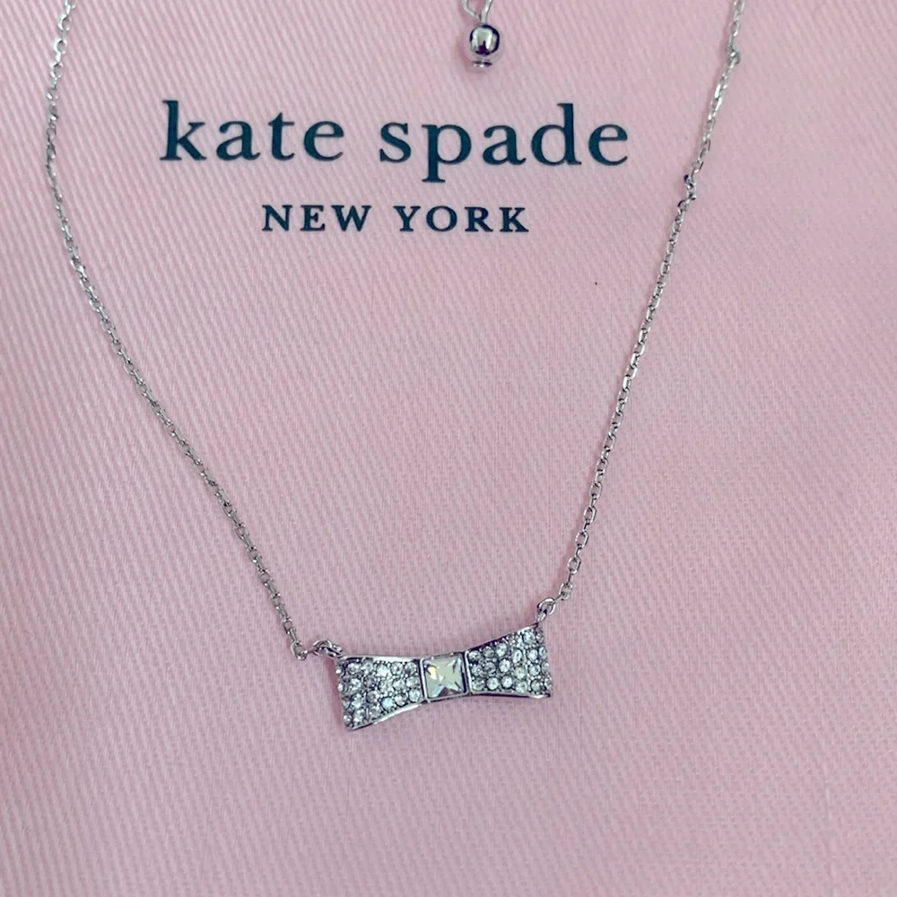 Kate Spade NY Jewelry Silver Rhinestone Bow Choker Necklace 16”-19”
